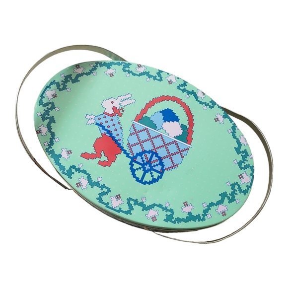 Vintage Mint Green Easter Bunny Handle Tin - Picture 1 of 8